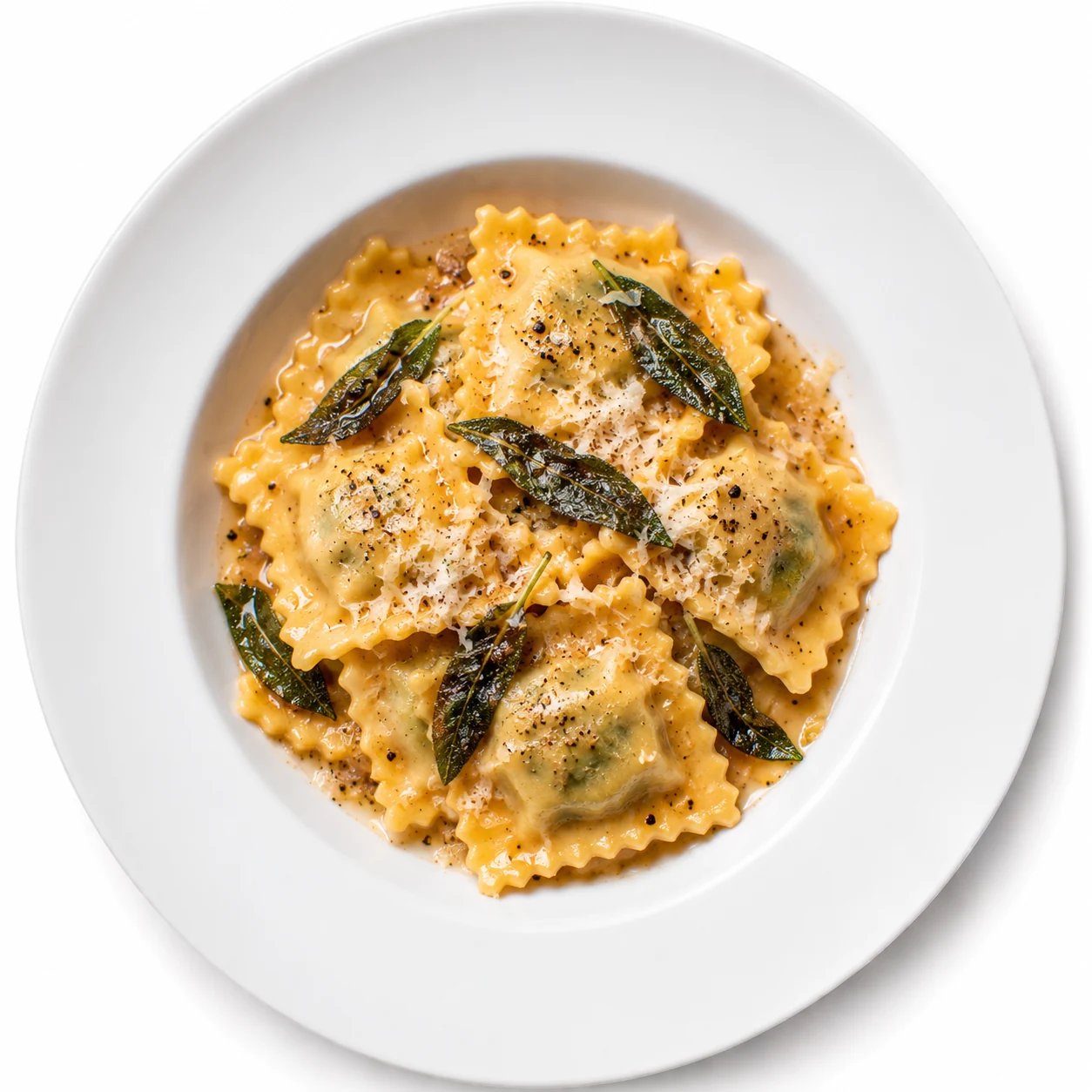 Ravioli ricotta di bufala e spinaci al burro e salvia